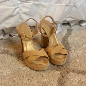 Stuart Weitzman Suede Beige Platform Sandal